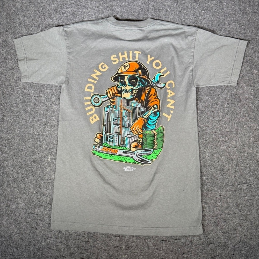 Bayside‎ Jrnymn Apparel Building Shit You Cant Skeleton Grey Graphic T-Shirt M